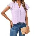 thumbnail image 2 of Puntoco Tops Blouses for women Clearance 2025,Women Lace Short Sleeve Shirts Dressy Casual Tops Summer Tee Shirt Purple XL(XL), 2 of 8