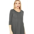thumbnail image 4 of Women's Loose Fit 3/4 Sleeve Round Neck Jersey Knit A-Line Solid Midi Dress, 4 of 4