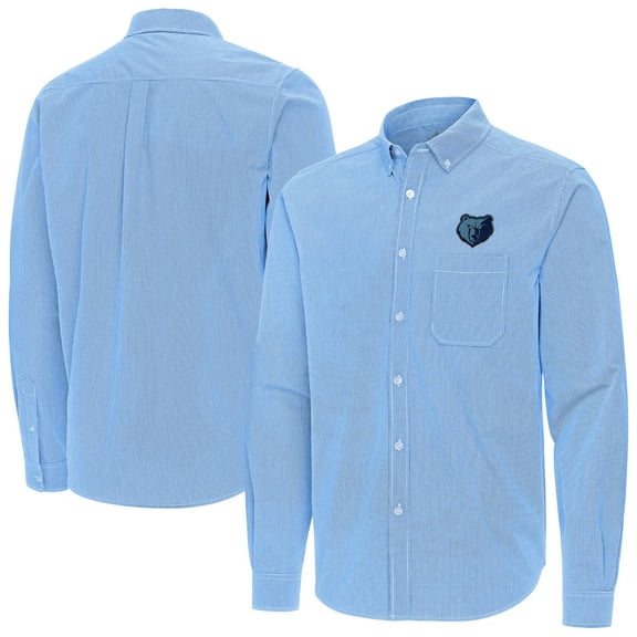 Men's Antigua Light Blue Memphis Grizzlies Porter Woven Long Sleeve Button-Down Shirt