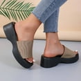 thumbnail image 6 of BERANMEY Knit Platform Slippers Women's Platform Wedge Sandals Comfort Square Open Toe Mules Classic Slip On Slippers Casual Slides for Women Single Band Flatform Slide, 6 of 7