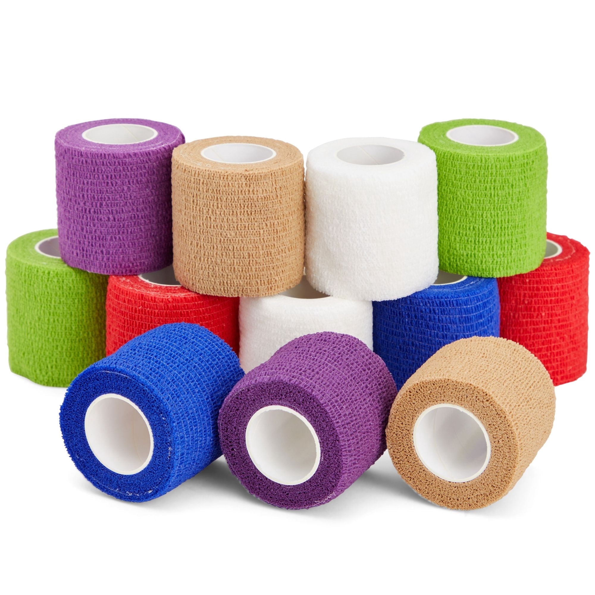 12 Rolls Self Adhesive Stretch Bandage Wrap 2 inch x 6 Yards, Adherent Cohesive Vet Tape for First Aid, Wrist and Ankle Swelling, Animals, Pets, Sports (6 Colors)