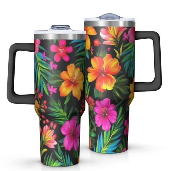 OBREWU Pioneer Flower Tumbler with Handle and Lid,Pioneer Flower 40oz Double Wall Vacuum Insulated Tumbler,Cups Gift for Women and Men