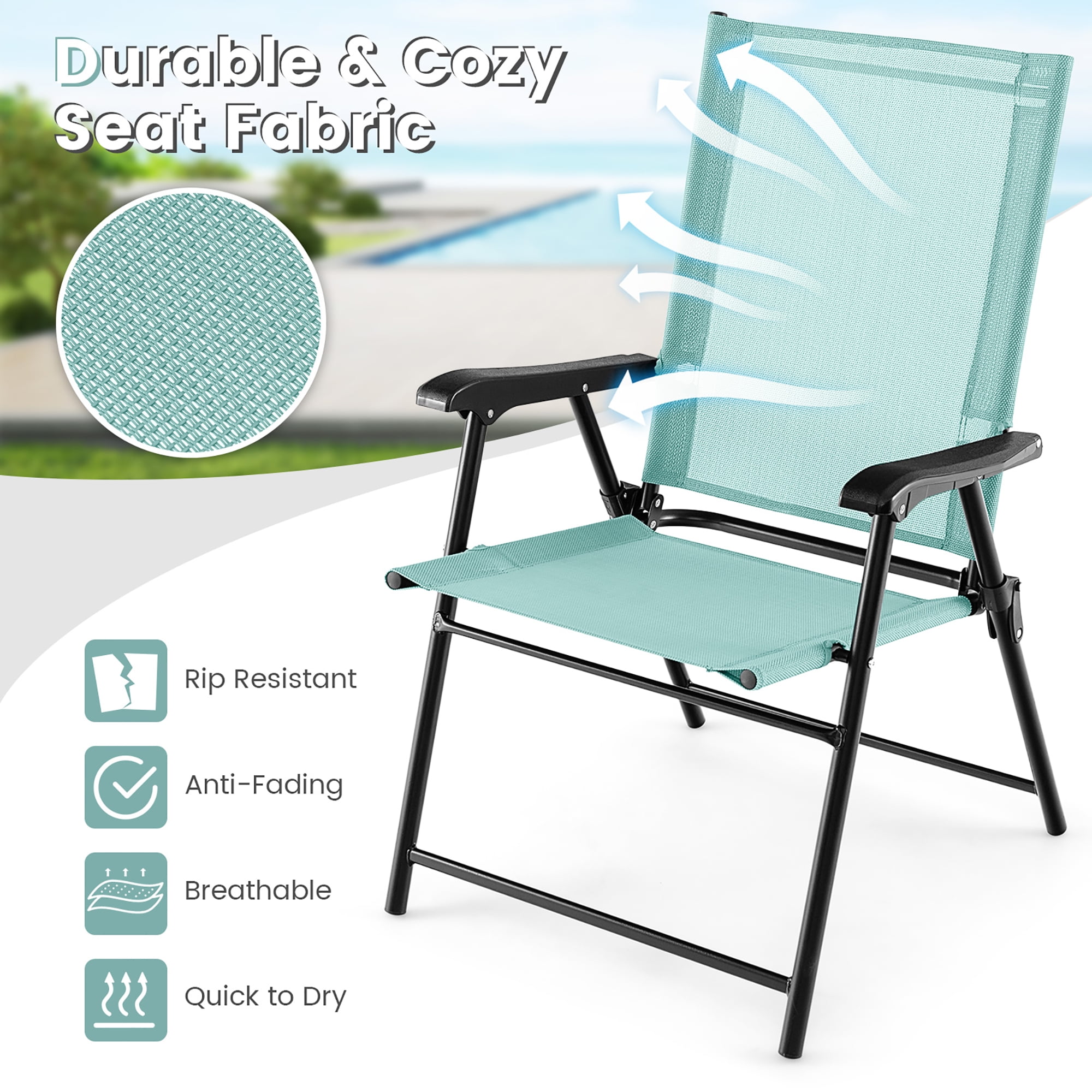 Gymax Patio Metal Outdoor Camping Rip-resistant and Durable Folding Chairs, Green ("Set of 4")