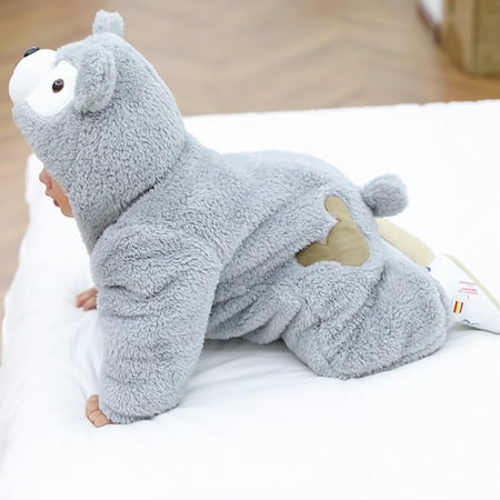 

Baby girls’ clothing 2 color cute plush bear baby bodysuit comfortable warm hooded zipper boys’ bodysuit 1-4 years old children’s clothing