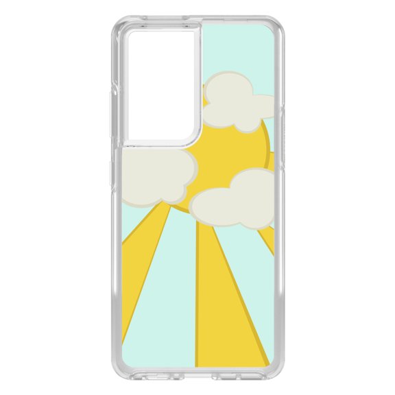 DistinctInk Clear Shockproof Hybrid Case for Galaxy S21 ULTRA 5G (6.8" Screen) - TPU Bumper, Acrylic Back, Tempered Glass Screen Protector - Blue Yellow Sun Sky Clouds