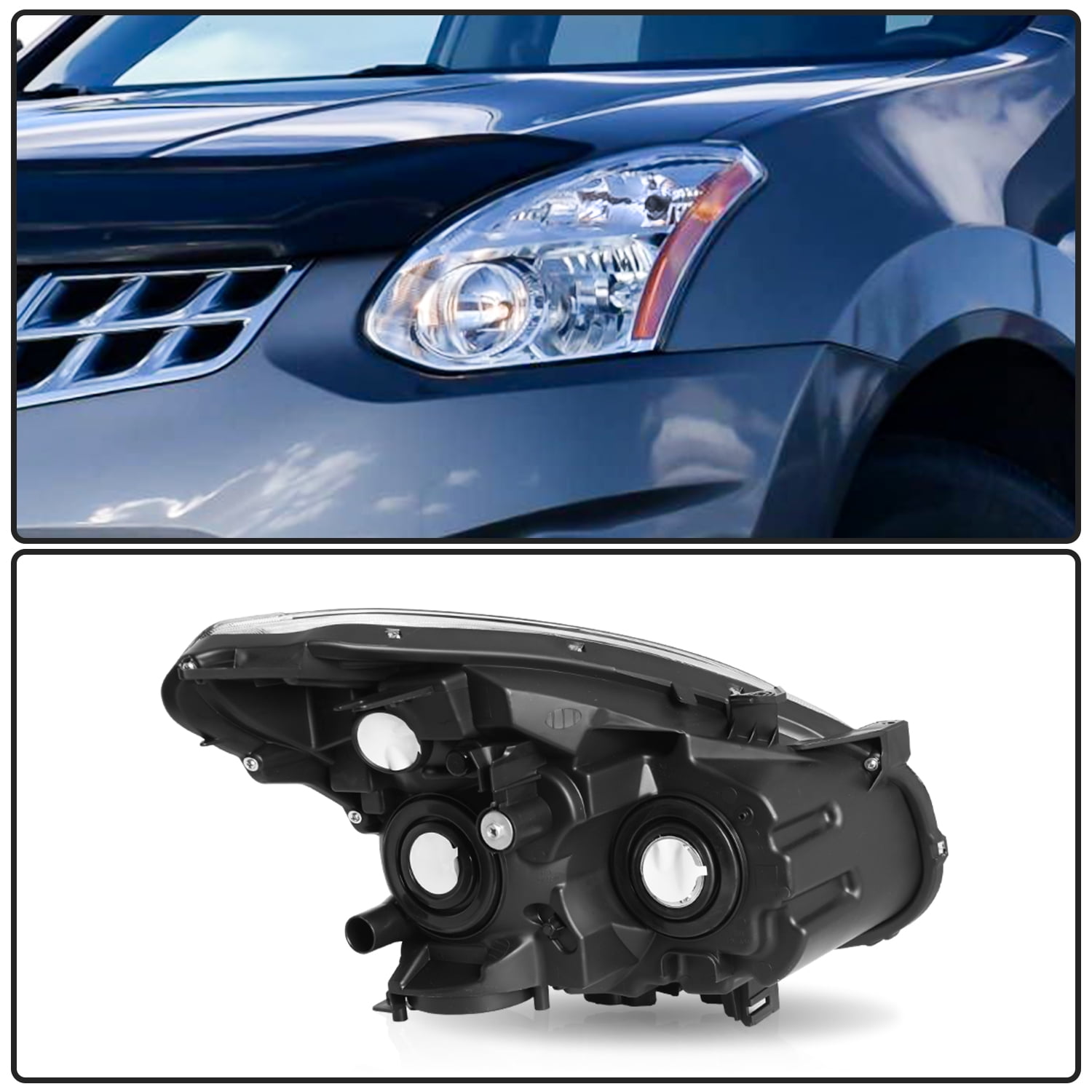 Chrome Headlights Assembly Amber Corner Headlamps Set For 2008-2013 Nissan Rogue
