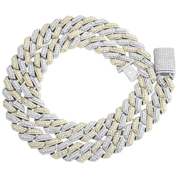 925 Gold Plated 2 Tone Graduated Moissanite 14mm Miami Cuban 22" Chain 27.38 CT