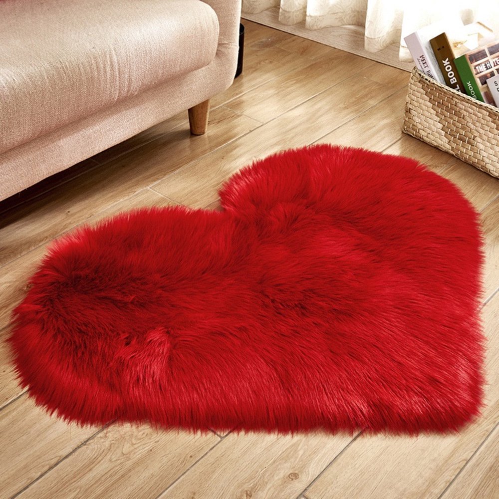 Soft Sheepskin Fluffy Heart Shape Area Rug Faux Fur Shaggy Floor Carpet Love Shaped Rugs Fuzzy