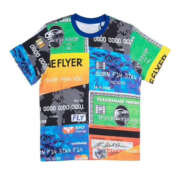Born Fly Men's All Over Credit Card Theme Print Graphic Premium Tee T-Shirt (Small, Blue)