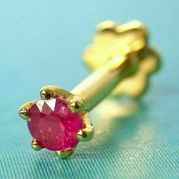 Shopw Now Round Lab Created Red Ruby 14k Yellow Gold Plated Stud Ear Nose Pins Body Piercing Gift.