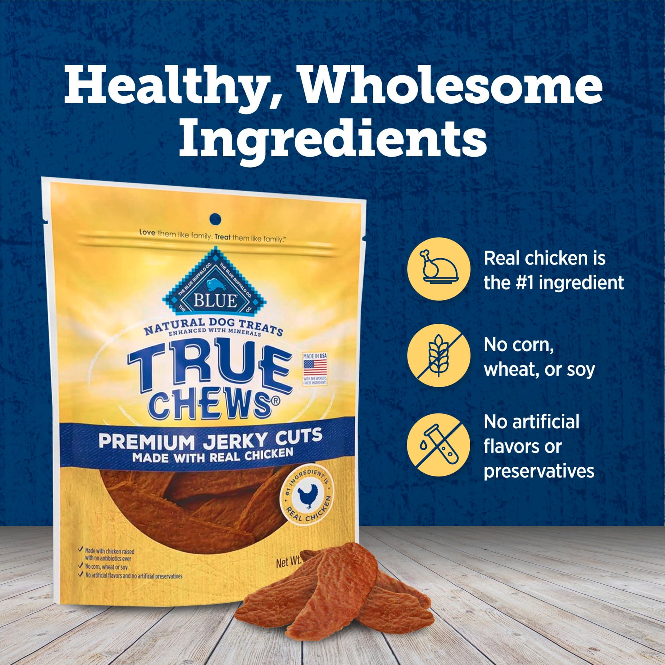 Blue Buffalo True Chews Premium Jerky Cuts Natural Dog Treats, Chicken, 22 oz bag