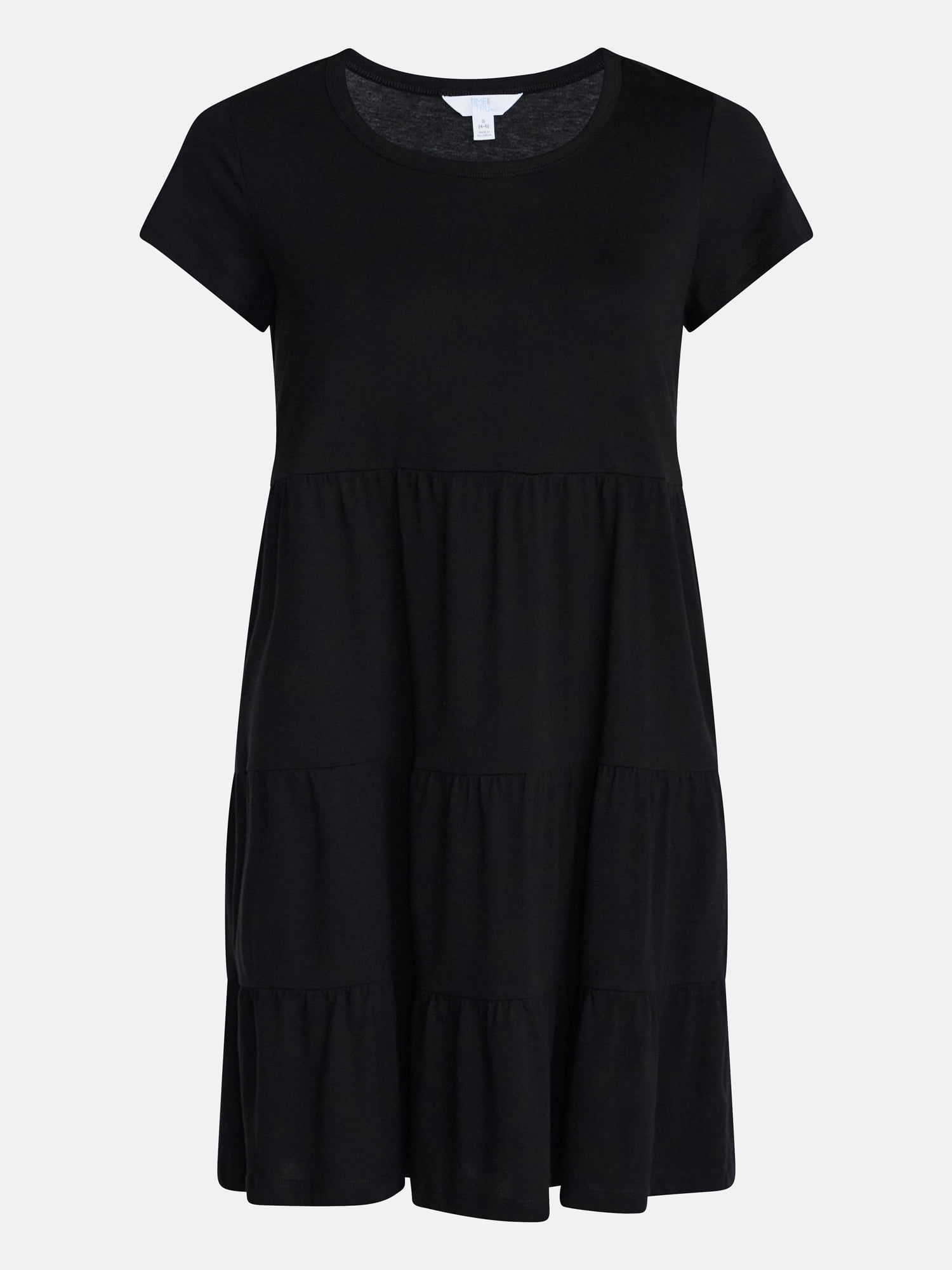 Time and Tru Women's Tiered Cotton Mini Dress with Short Sleeves, Sizes XS-XXXL