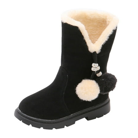 

Binmer Children Kids Baby Girls Winter Warm Solid Hairball Snow Short Boots Casaul Shoes