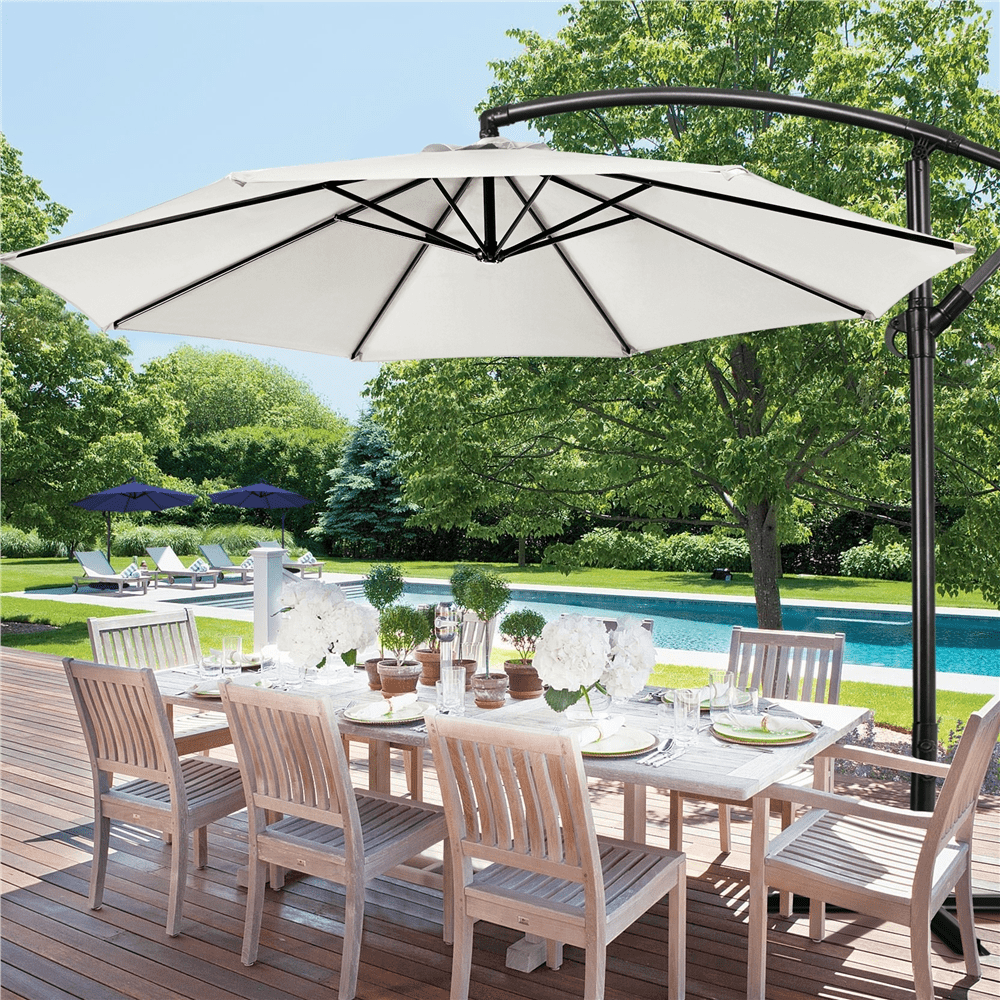 Renwick 10Ft Outdoor Patio Offset Umbrella with Crank & Cross Base, Cream
