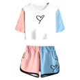 thumbnail image 1 of PMVFHDE Tenues & Ensemble pour Filles Ensemble d'Été Imprimé Manches Courtes Haut et Shorts Mignon Col Rond Poche Tenue Décontractée pour Ados et Juniors Léger et Confortable Bleu Ciel, 13-14 Ans, 1 of 5