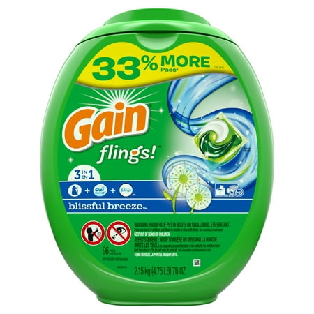 Gain Blissful Breeze Flings! Liquid Laundry Detergent Pacs, 96 count (Packaging May (Best Detergent For Silk)