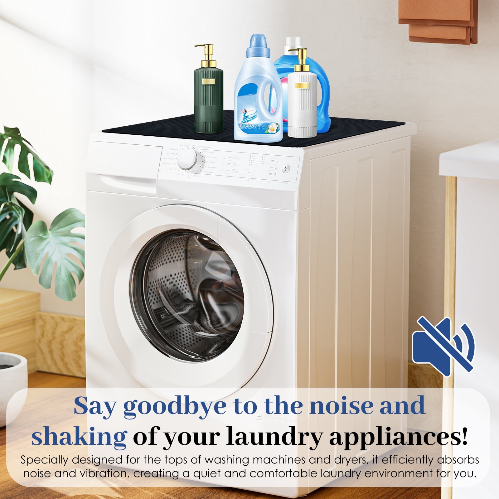 2-Pack Washer and Dryer Top Cover, 23.62" x 23.62" Diatom Mud Laundry Mat – Non-Slip Rubber Base Countertop Topper for Washer & Dryer (Black)