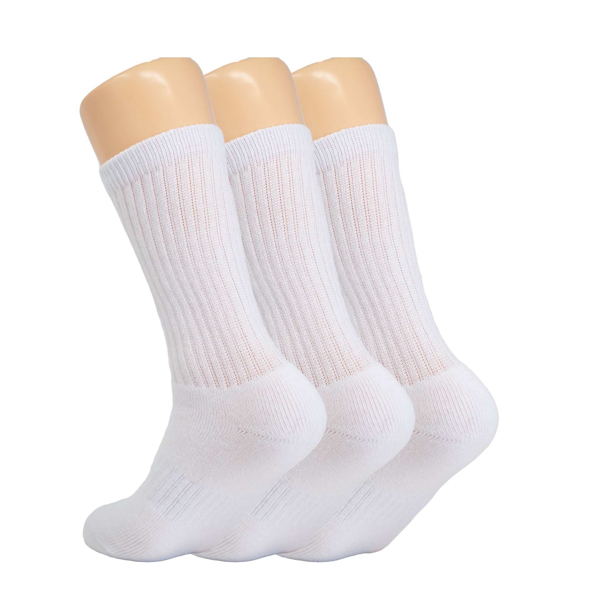 3 Pairs Mens White Solid Sports Athletic Work Crew Long Cotton Socks Size 9-11 