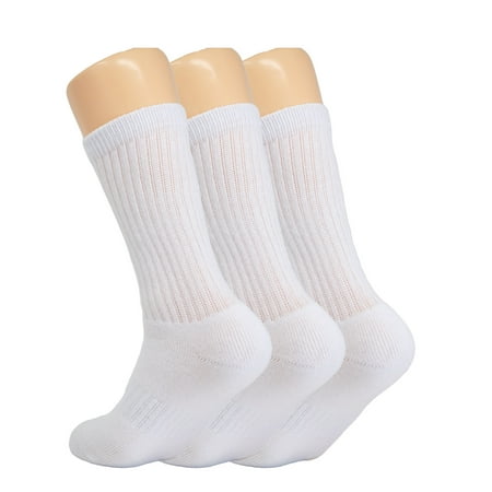 White Cotton Crew Socks for Women 3 Pairs Size 10-13