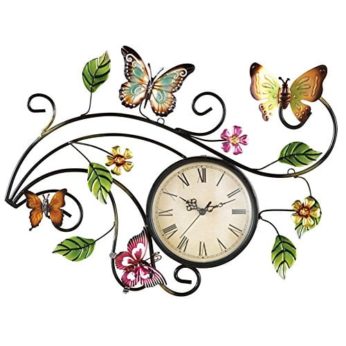 Metal Scrolling Butterfly Wall Clock