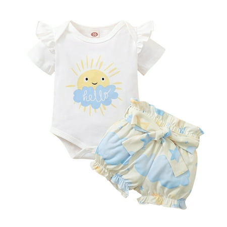

Toddler Kids Gilrs Cloud Letters Print Short Sleeve Top Shorts Pants 2Pcs Outfit Set Clothes