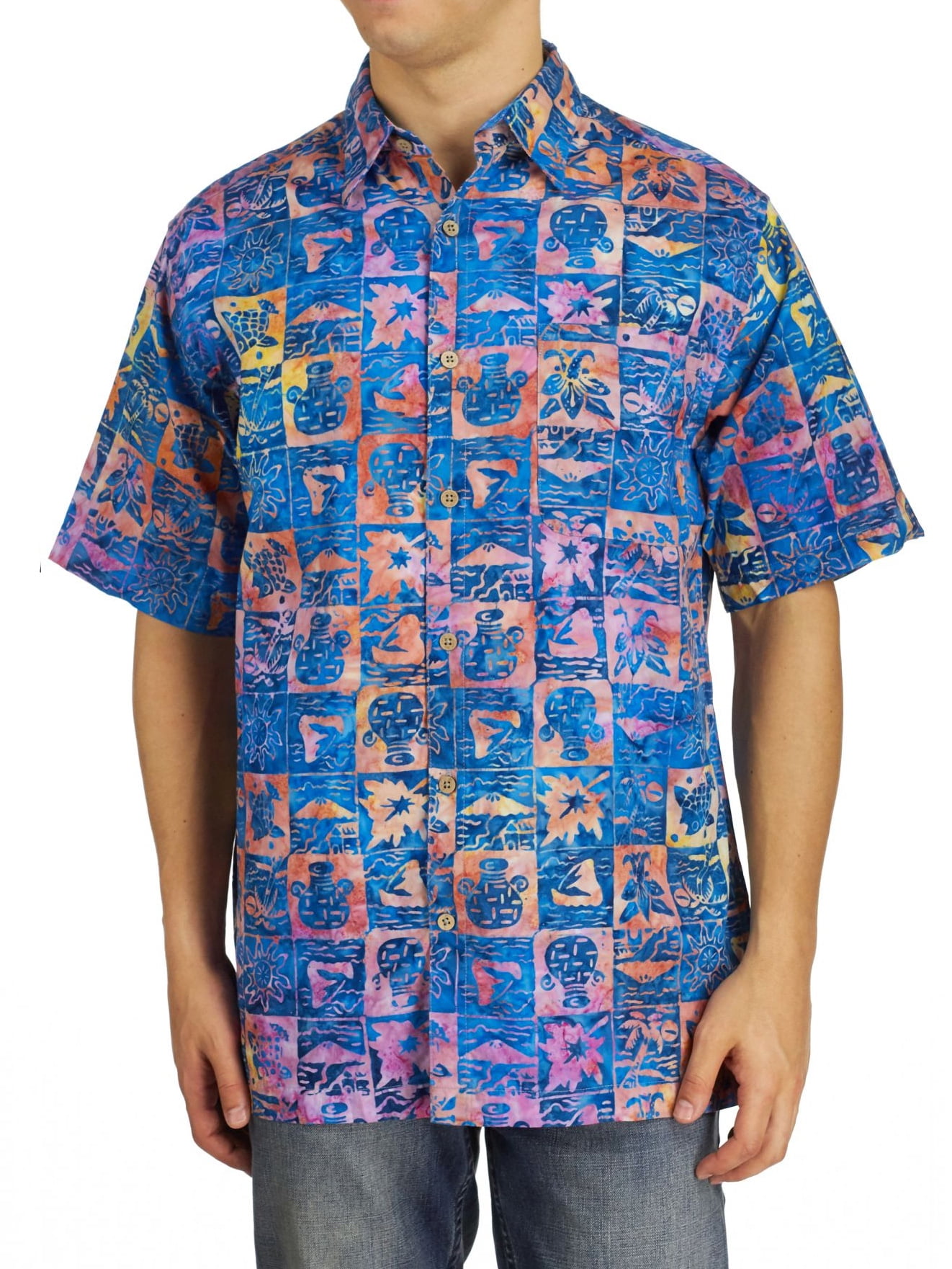 Basic Options - Basic Options Men's Squares Batik Shirt, Denim ...