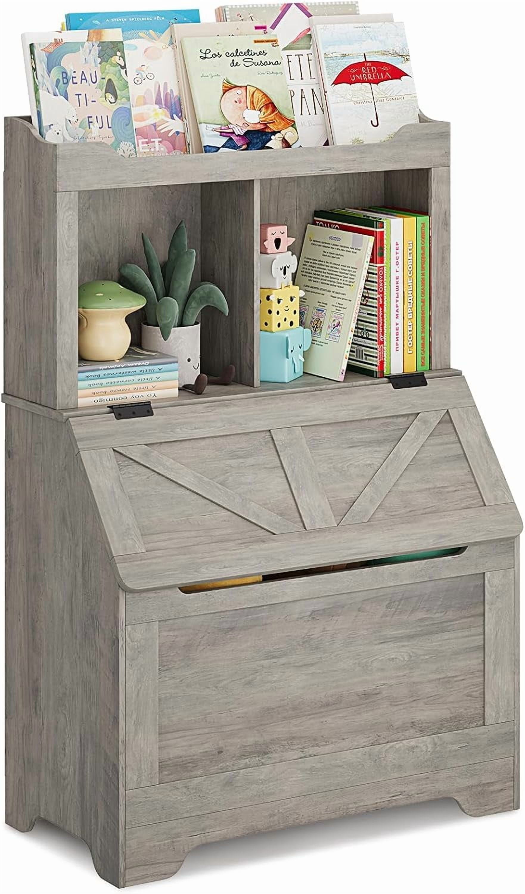 TROPOW Kids Bookshelf, Toy Storage Organizer with Flip-Top Lid and Cubby, Wood Kids Bookcases Fit for Playroom, Children's Room, Bedroom, Nursery School