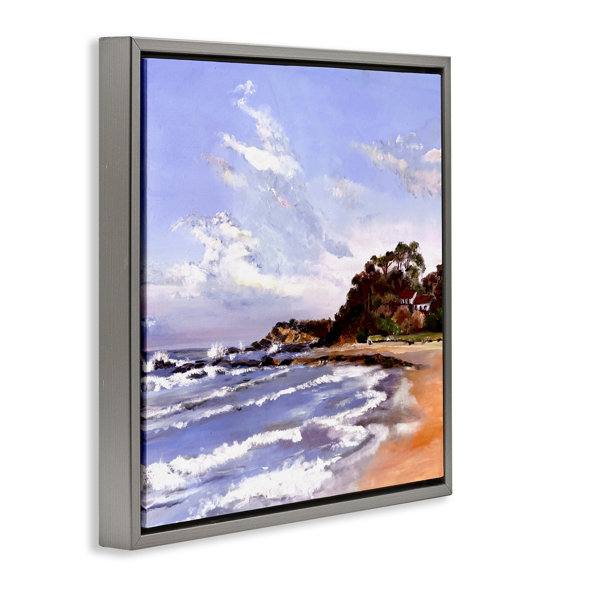 Malua Bay Seascape Gray Framed Floater Canvas Wall Art, design by Patricia Reynolds