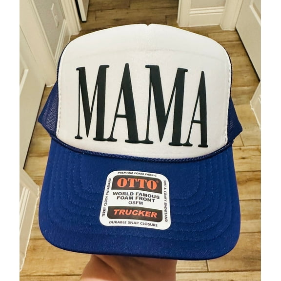 Southern Attitude Designs Mama Black Puff Purple and White Unisex Otto Trucker Hat