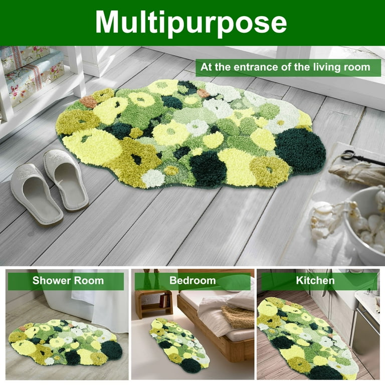 Grass Green Moss Bath Mat for Bathroom Cute 3D Moss Kitchen Rug Non Slip  Moss a