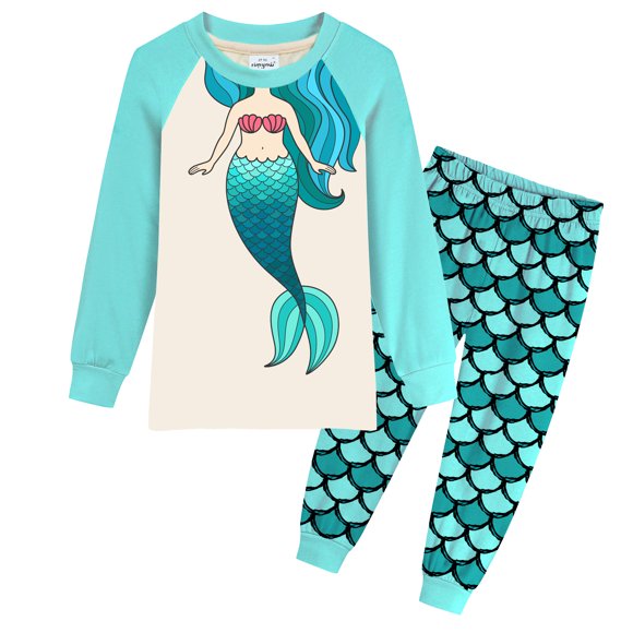 Rimyaw Girls Pajamas 2-Piece Mermaid Sleepwear Sets Kids Cotton Long Casual Graphic Clothes 5T