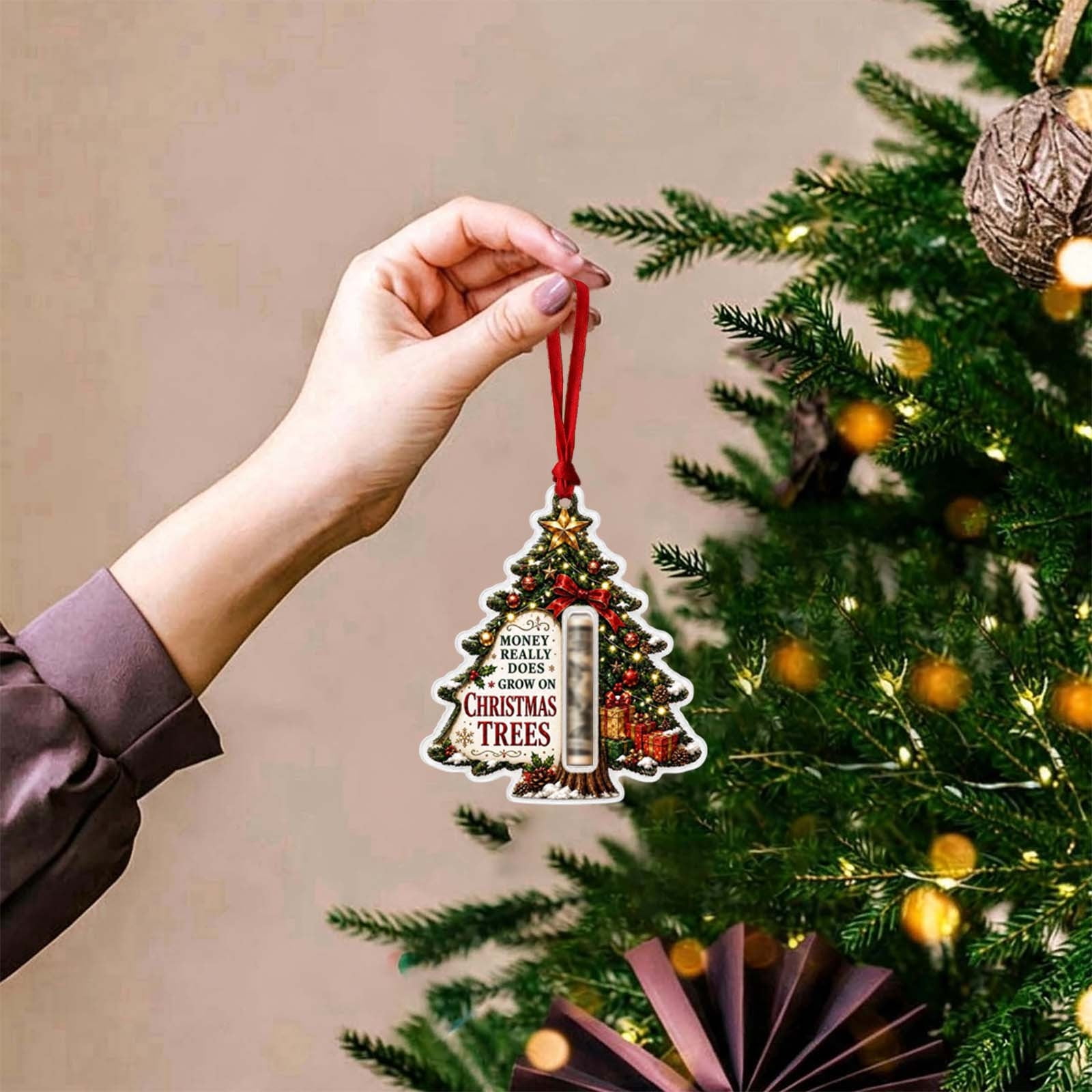 Christmas Tree Gift Card Holder Ornament Acrylic Cash Pendant For Tree Christmas Tree Hanging Decoration For Cash Red2 - 10Cm