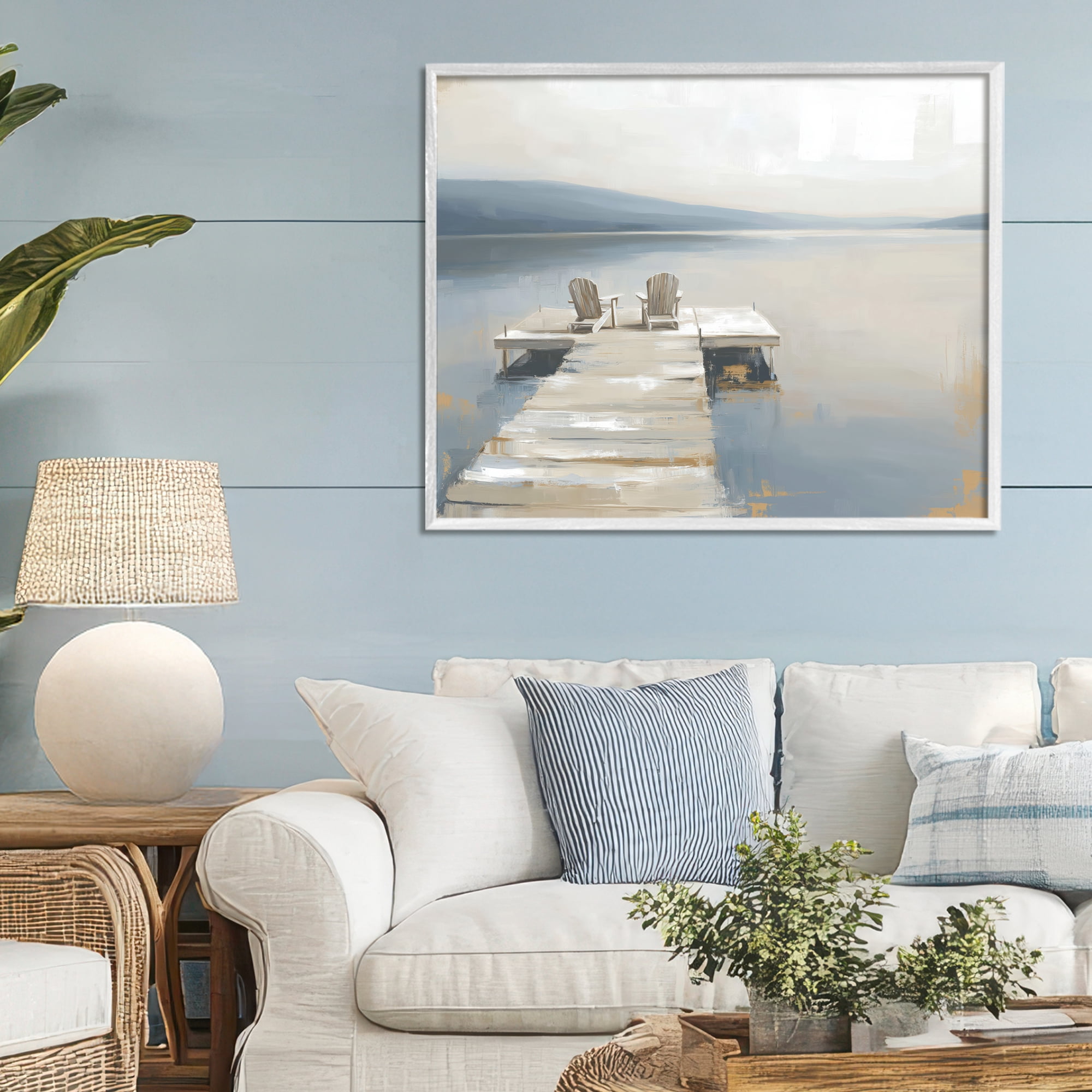 Stupell Industries Adirondack Chairs on Pier White Framed Giclee Art, design by Kim Curinga
