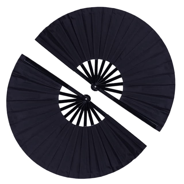 Ventilador de mano plegable Tkocisa, tamaño grande, vintage, tela retro, negro, x2