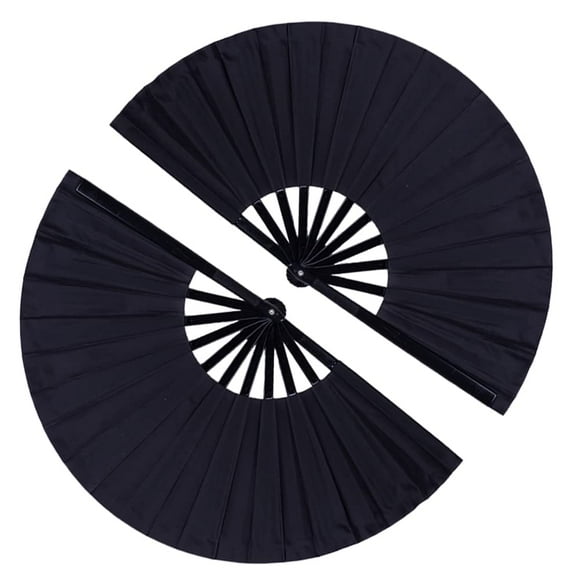 Ventilador de mano plegable Tkocisa, tamaño grande, vintage, tela retro, negro, x2