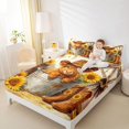 thumbnail image 2 of Manfei Cute Sunflowers Highland Cattle Fitted Sheet Queen 3-Piece,Floral Animal Bedding,Orange Brown,1 Fitted Sheet and 2 Pillowcases, 2 of 6