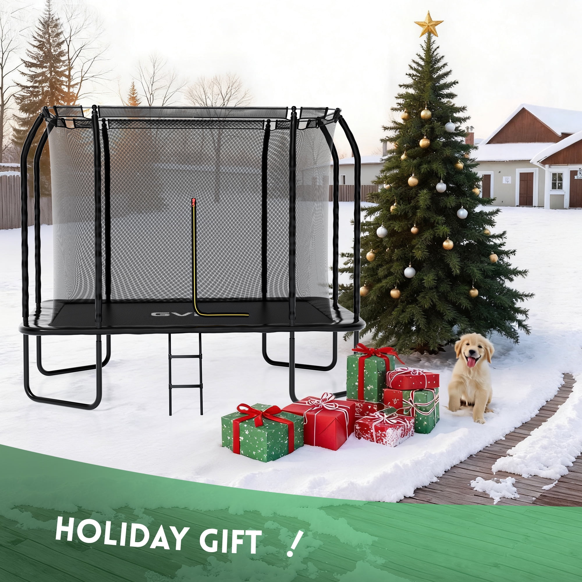 GVDV Trampoline for kids, 7 x 10 FT Rectangle Outdoor Trampoline with Safety Enclosure Net