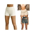 thumbnail image 2 of Raccmtaty Women's Summer Slim Knit Shorts Solid Color Ribbed Fold Over Waist Short Pants for Yoga, Daily Wear, 2 of 8