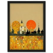 Klimt Inspired City Skyline Autumn Sunset Patterns Artwork Framed Wall Art Print A4