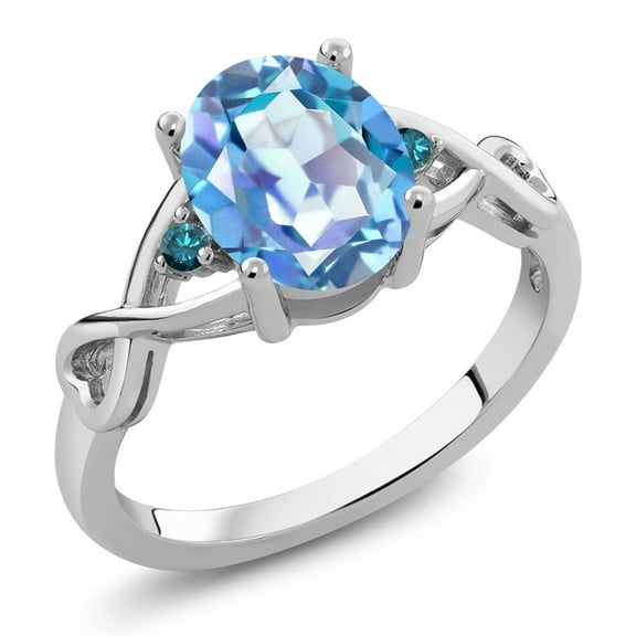 Gem Stone King 1.86 Ct Oval Millennium Blue Mystic Quartz Blue Diamond 925 Sterling Silver Ring (Size 9)