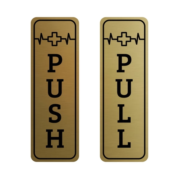 Signs ByLITA Vertical Push and Pull Door Signs (Medical Vectors) Door Sign (Brushed Gold) - Small
