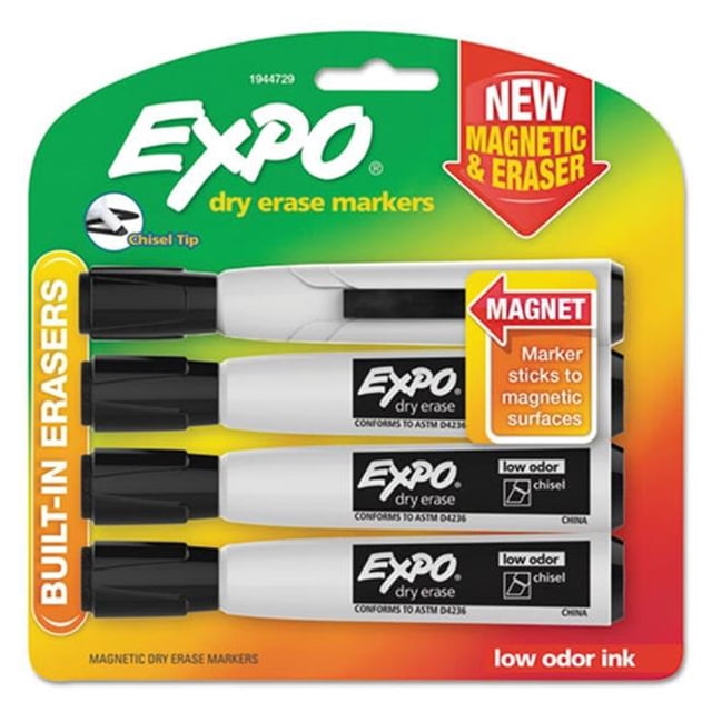 Sanford Ink 1944729 Magnetic Dry Erase Marker, Chisel Tip, Black - 4 per Pack