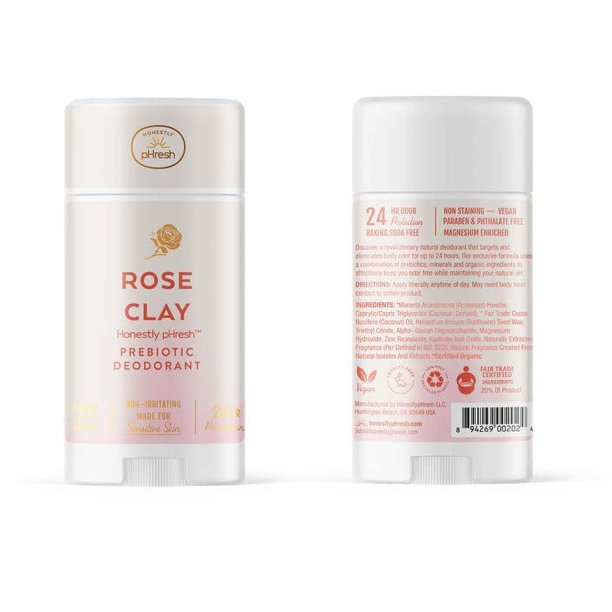 Honestly pHresh Desodorante prebiótico natural Sin bicarbonato de sodio ni aluminio para pieles sensibles Protección contra olores las 24 horas 2.25 oz Arcilla rosa