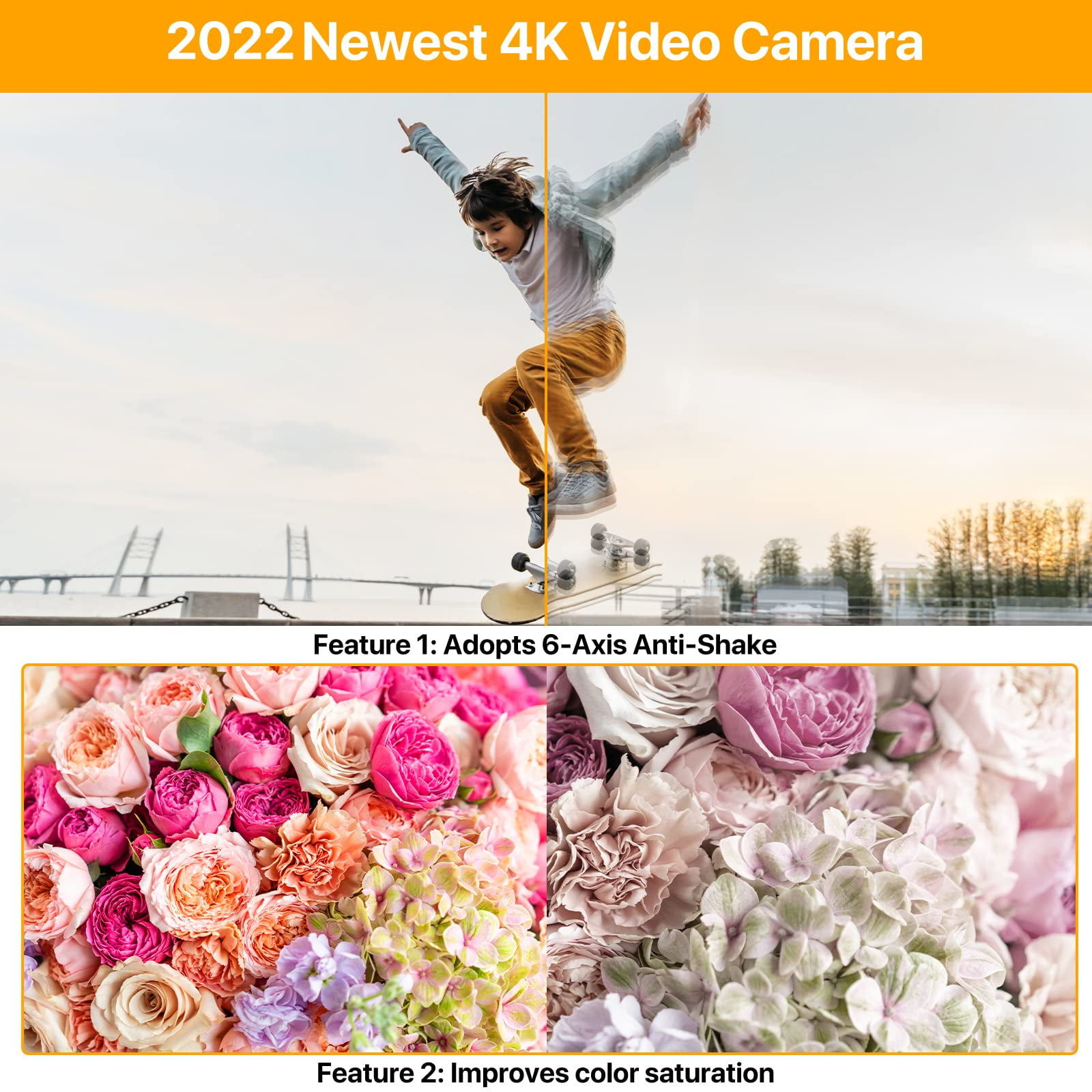 ACTITOP 5K HD Video Camera Camcorder 48MP Vlog Camera for Youtube with IR Night Vision WiFi 3.0'' Touch Screen