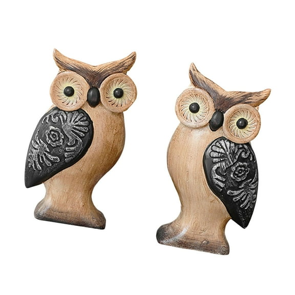 CarpNettore 2 Pieces Owl Statue Collectible Wooden Figurine for Desk Indoor Housewarming