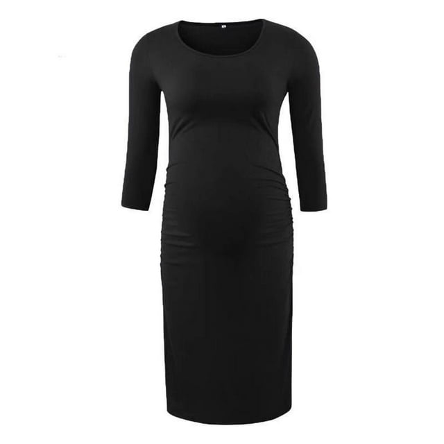 FAIWAD Robe Moulante de Maternité pour Femme Décontractée à Manches Longues, Couleur Unie, Basique, Tenue Quotidienne