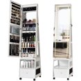 thumbnail image 1 of 360° Freestanding Jewelry Armoire, Full-Length Mirror, Swivel Vanity Mirror, 3-Color LED, Shelves, Lockable – White, 1 of 6