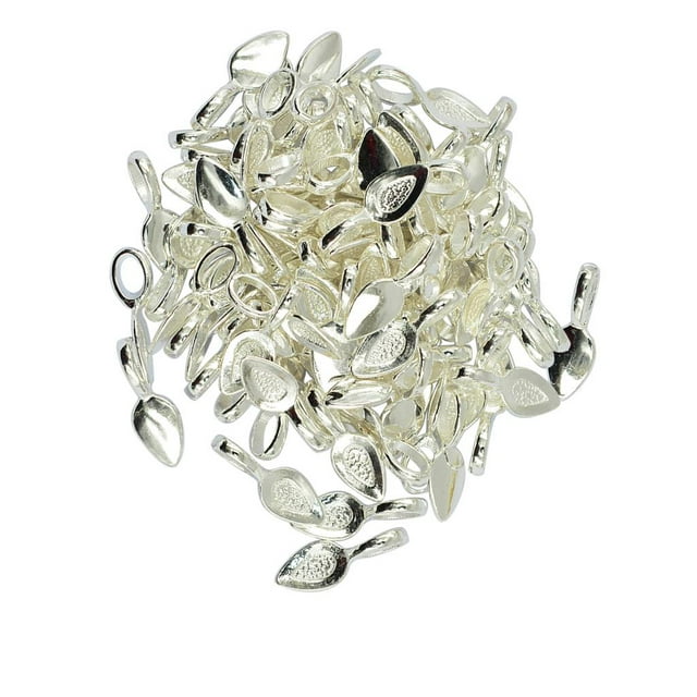 100 Piezas / Hoja de Bronce, Etiqueta, Pegamento en Fianza, Colgante, Manualidades de Bricolaje , plateado Blanco plateado Fernando Pegamento en forma de hoja sobre fianzas