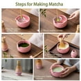 thumbnail image 6 of Matcha Whisk Set, Ceramic Matcha Set Includes Matcha Bowl, Matcha Whisk and Holder, Bamboo Scoop, Scoop Rest, Sifter and Tea Towel - 7 Pcs Matcha Kit for Matcha Lovers (Pink), 6 of 7