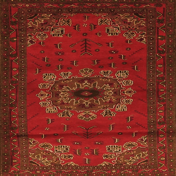 Ahgly Company Indoor Square Medallion Orange Traditional Area Rugs, 4' Square